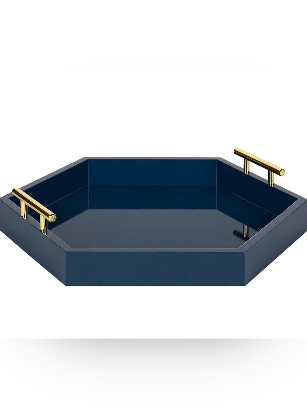 Lacquered Navy Octagon Vanity Tray with Gold Handles